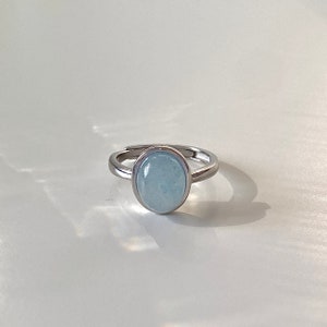 Dainty Adjustable 925 Silver Aquamarine Ring | Minimalist Aquamarine Jewelry | Blue Gemstone Sterling Silver Ring | Anniversary Gift For Her
