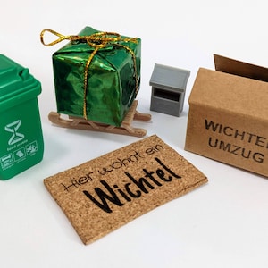 Elf moving set &quot;Wichtel&quot; for the elf move including moving box, sleigh, gift, garbage can, mailbox and doormat (6 pieces)