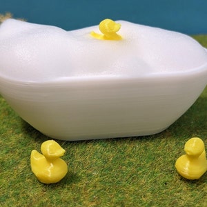 Miniature bathtub including rubber duck for gnomes, gnome pranks, gnome house or gnome bath - optionally with several