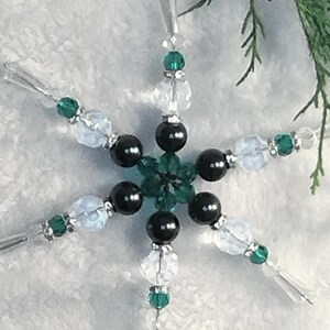 Handmade glass beaded snowflake ornament