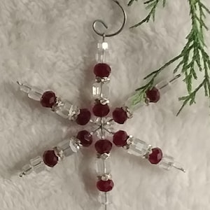 Handmade glass beaded snowflake ornament