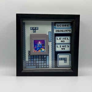 Framed Nintendo Tetris (Gameboy) with custom background (glows in the dark), mounted retro game art, Personalisation options available
