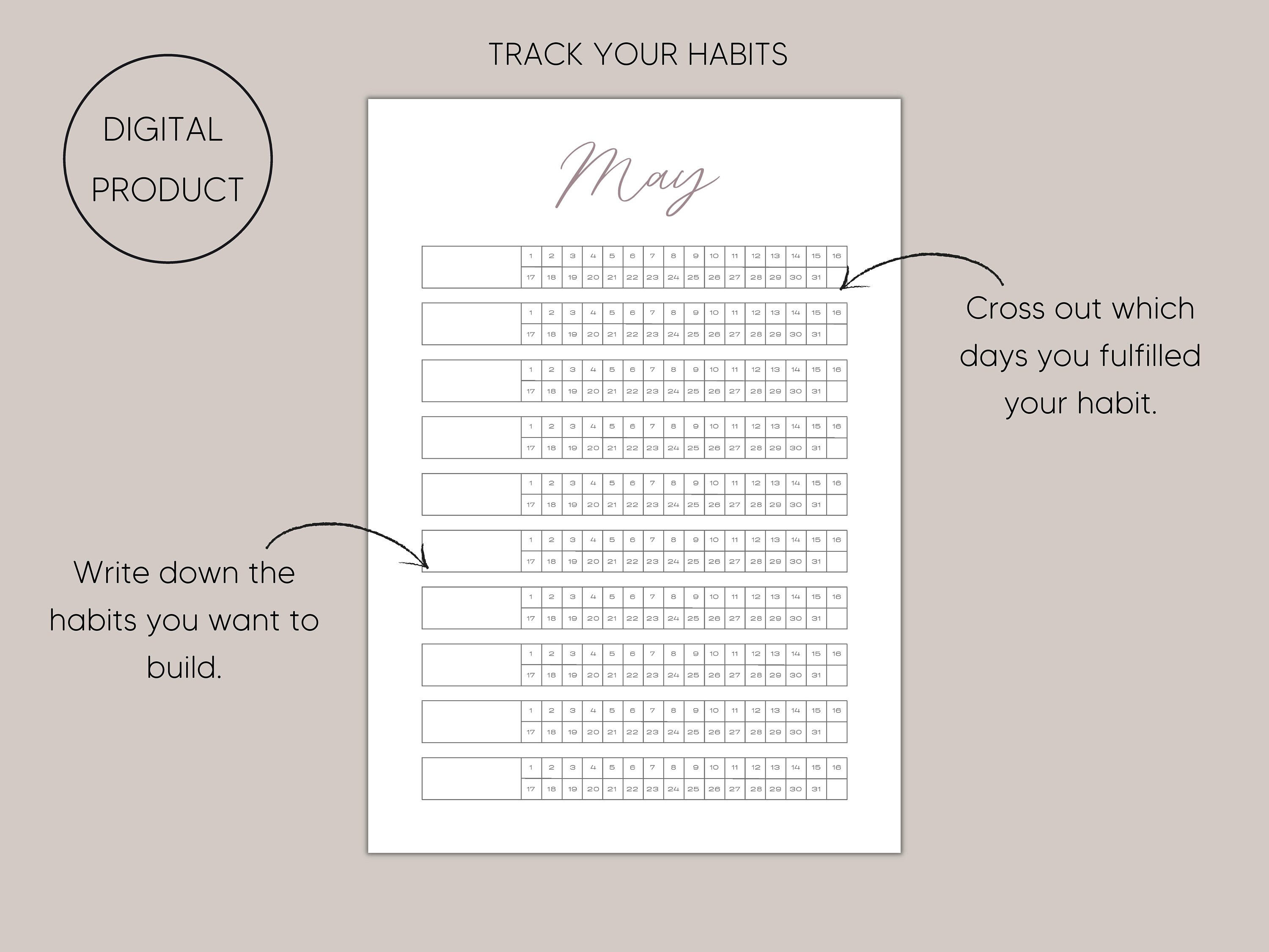 Printable Habit Tracker, Minimal Design, Two Color Options - Etsy