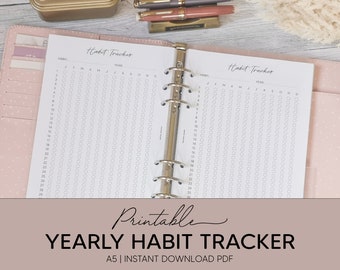 Afdrukbare jaarlijkse gewoonte-tracker PDF | A5 planner invoegen | Routineplanner
