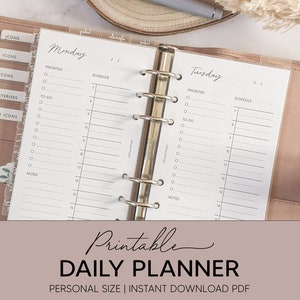 Printable Daily Planner PDF | Personal Size | Undated Planner Insert | Work From Home Planner | Productivity Planner