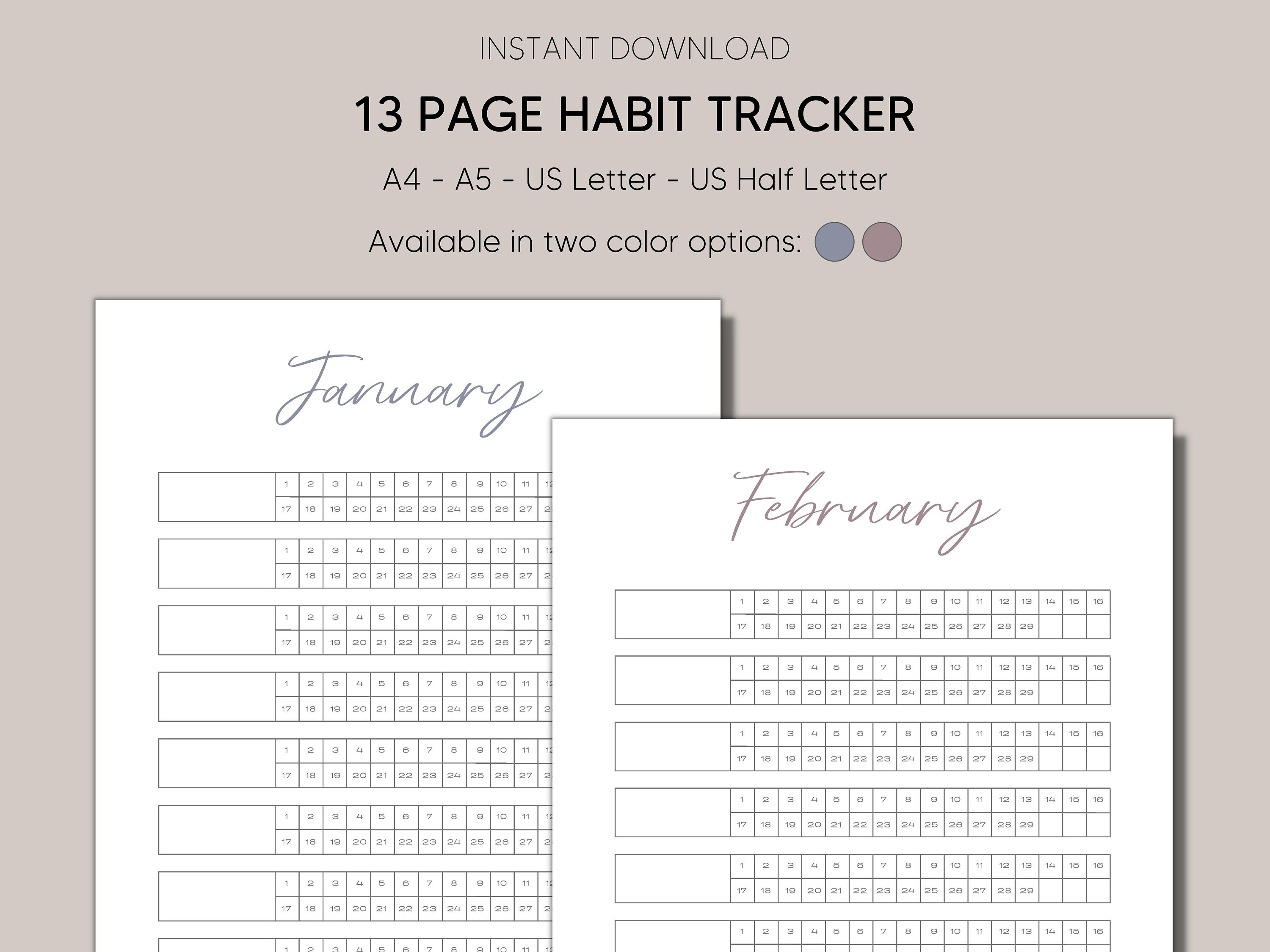 Printable Habit Tracker, Minimal Design, Two Color Options - Etsy