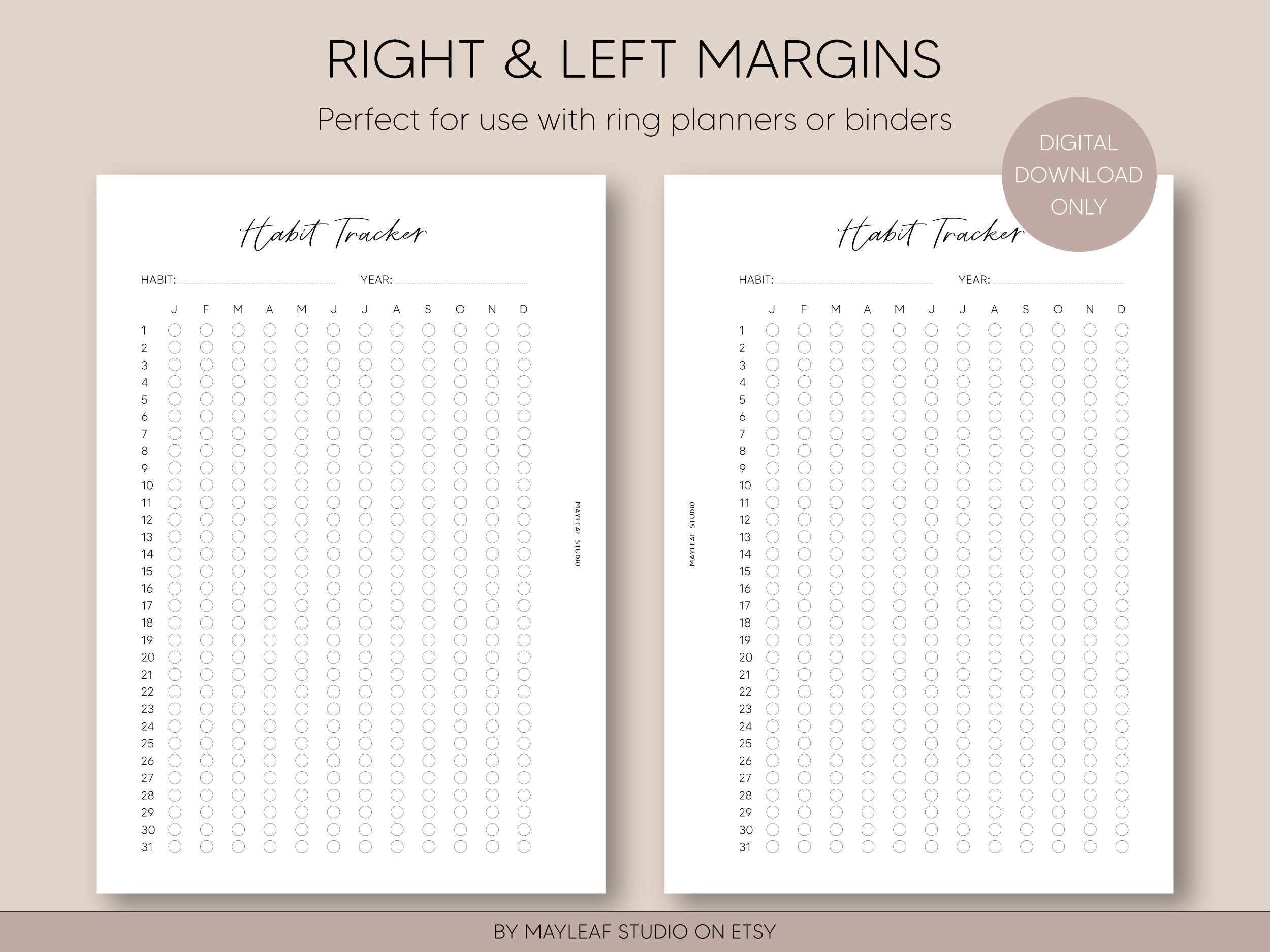 Printable Yearly Habit Tracker PDF | Personal Wide Size | Routine ...