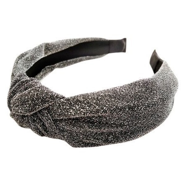 Lovely Chic Stylish Casual or Dressy Silver Grey Sparkling Glittery Fabric Top Knot Turban Style Headband