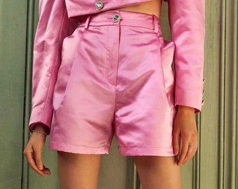 Raspberry Jelly Heart Pocket Satin Shorts