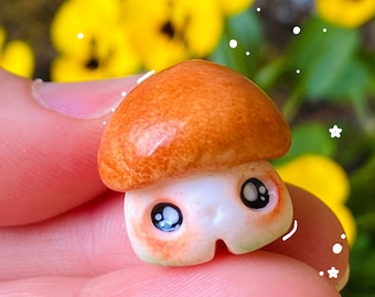 mushroom desk friend, little porcini mushroom, miniature clay creature figurine, terrarium decoration, tiny little miniatures