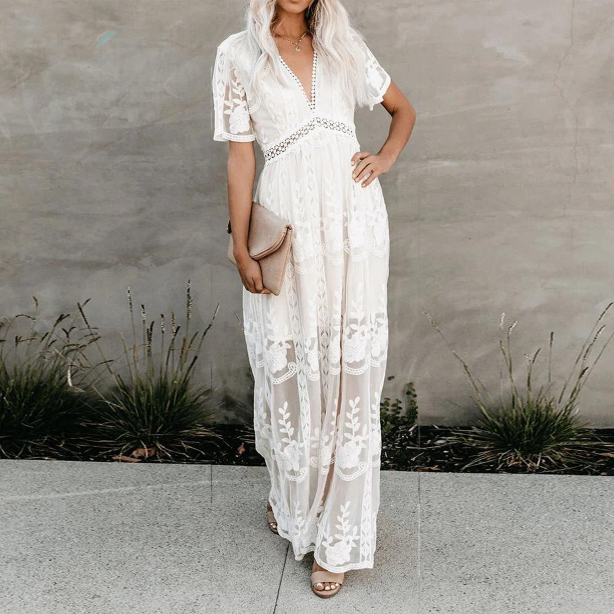 Summer Embroidered White Lace Dress Maxi Dress - Etsy