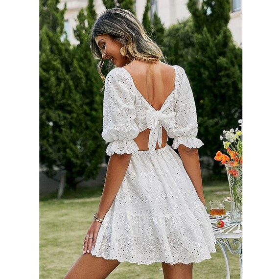 white ruffle dress mini