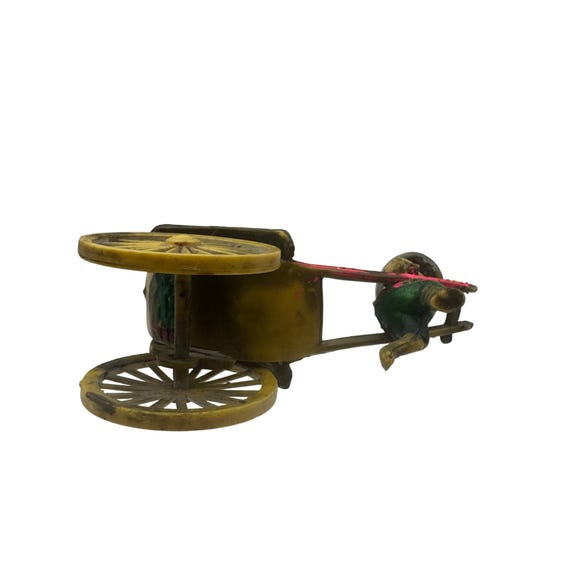 Vintage Hand-painted Celluloid Asian Rickshaw Figurine Toy With