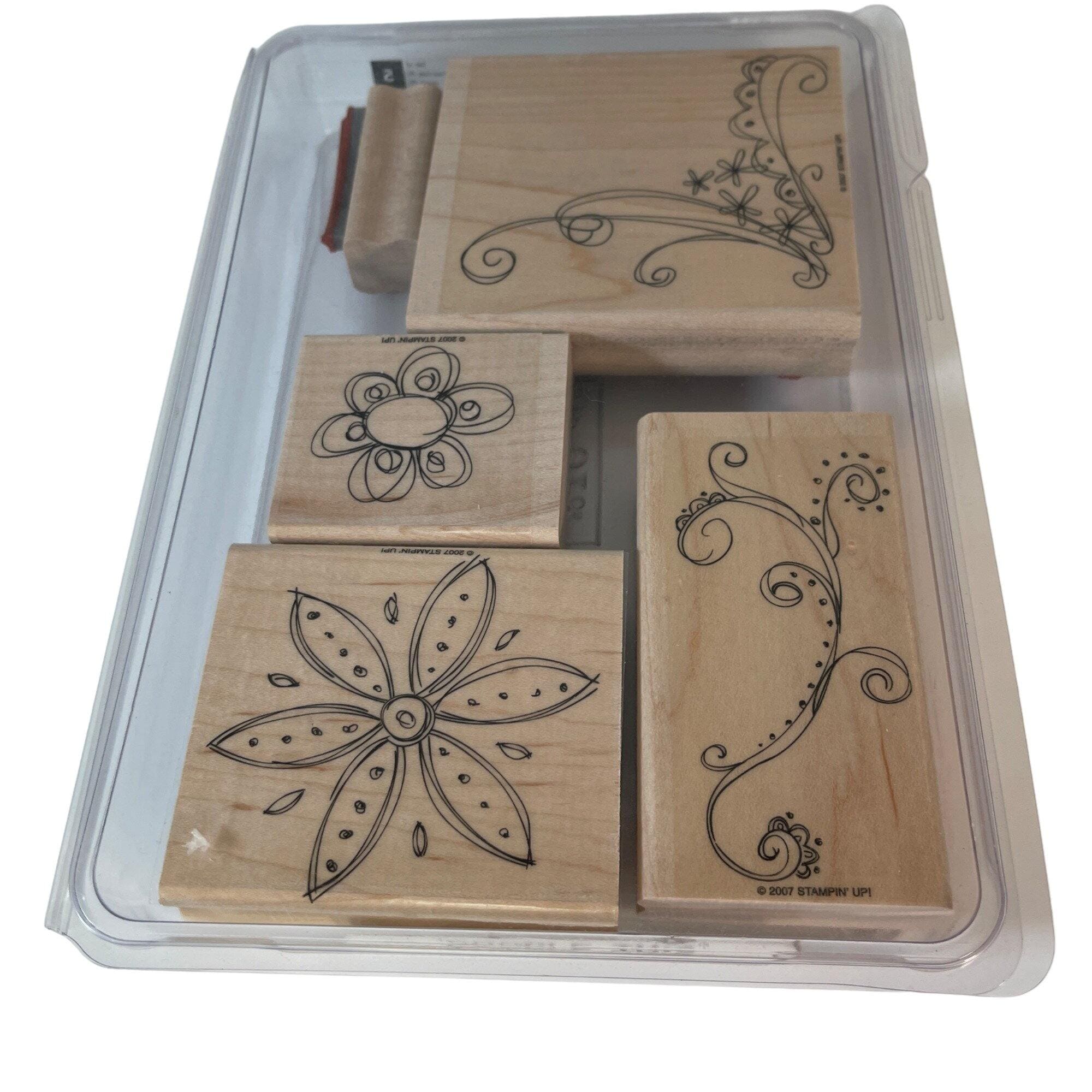 未使用♡ラティスと葉が可愛いダイ♡スタンピンアップ スタンピンアップ ドゥードゥルディス ラバースタンプセット 木製