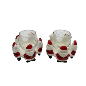 Fitz and Floyd Set Of 2 Hand Painted Santa Claus Candle Holders