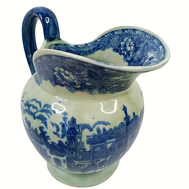 Vintage Ironstone Flow Blue Large Water Pitcher and Basin Victoria Ware ...