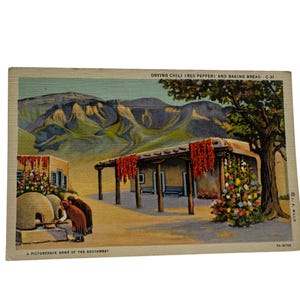 Carte postale du sud-ouest Séchage du piment et cuisson du pain Scène pittoresque d'Adobe de montagne
