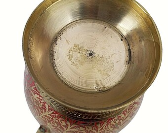 ヴィンテージ 真鍮 ピッチャー 花瓶 インド 赤 黒 彫刻 6.75 インチ