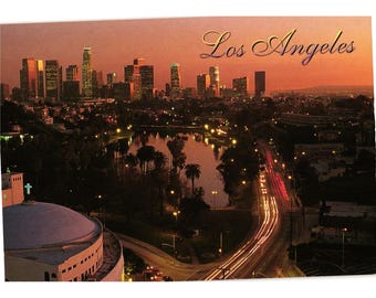 Los Angeles Downtown Skyline Echo Park Postcard Published By Columbia Publishing