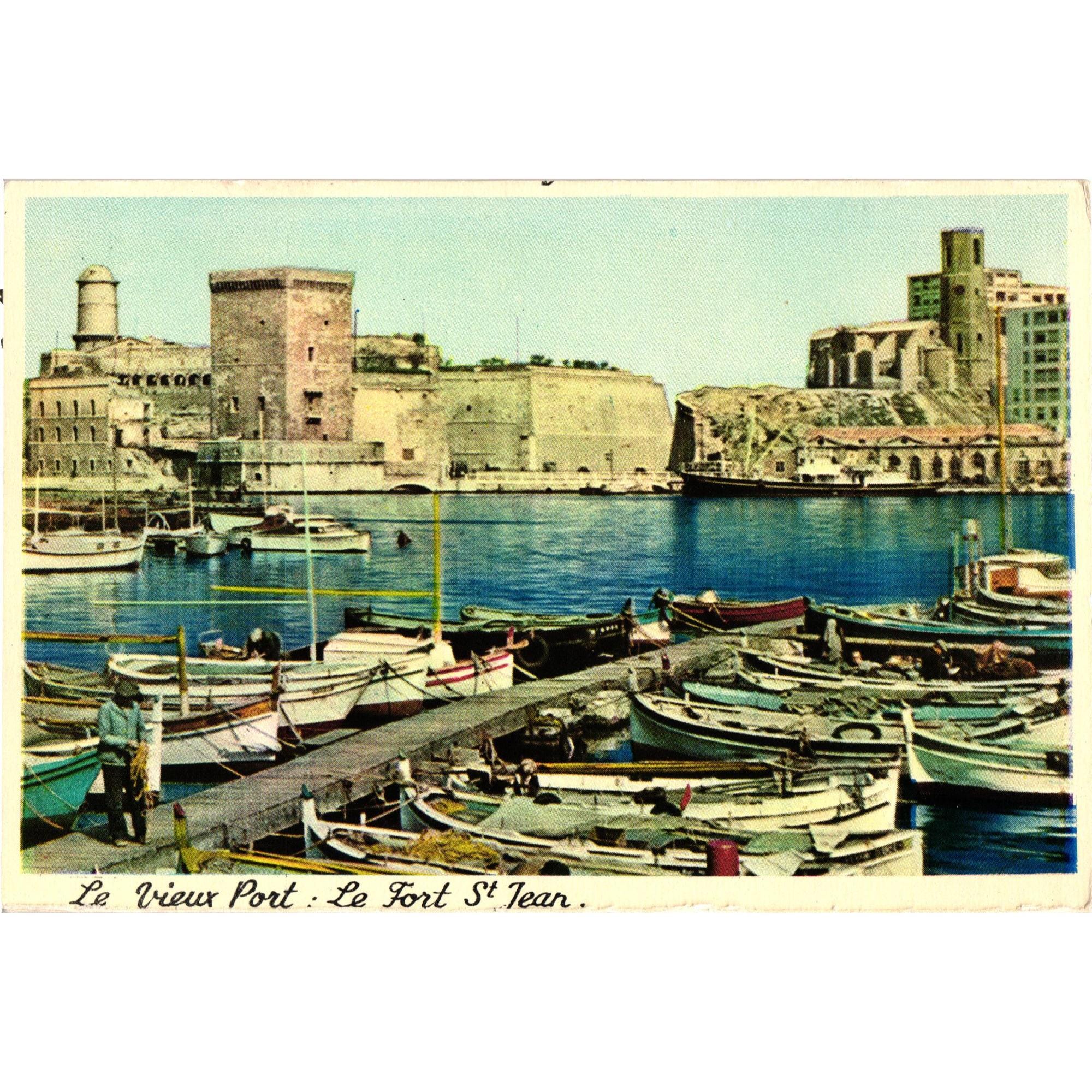 Le Vieux Port Fort St Jean Marseille Vintage Postcard Scenic