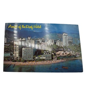 Vintage Honolulu Postcard Aerial View Of Reef Hotel Hawaii 1970s