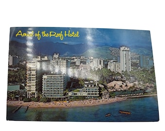 Cartolina d'epoca di Honolulu con vista aerea del Reef Hotel Hawaii, anni '70