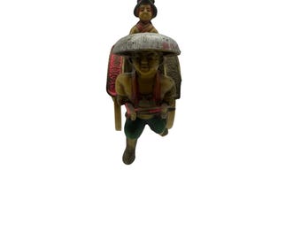 Vintage Hand-painted Celluloid Asian Rickshaw Figurine Toy With