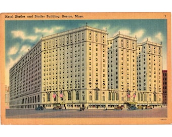 Postal vintage del Hotel Statler y el edificio Statler, Boston, Massachusetts