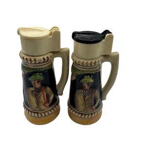 Vintage Ceramic Beer Stein Salt & Pepper Shakers With Flip Tops  German-Themed