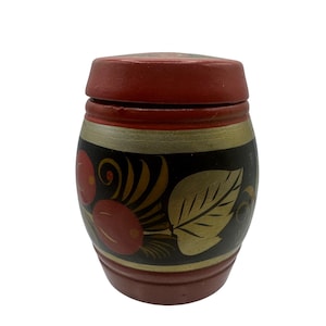 Hand-Painted Wooden Barrel Trinket Box Made In USSR