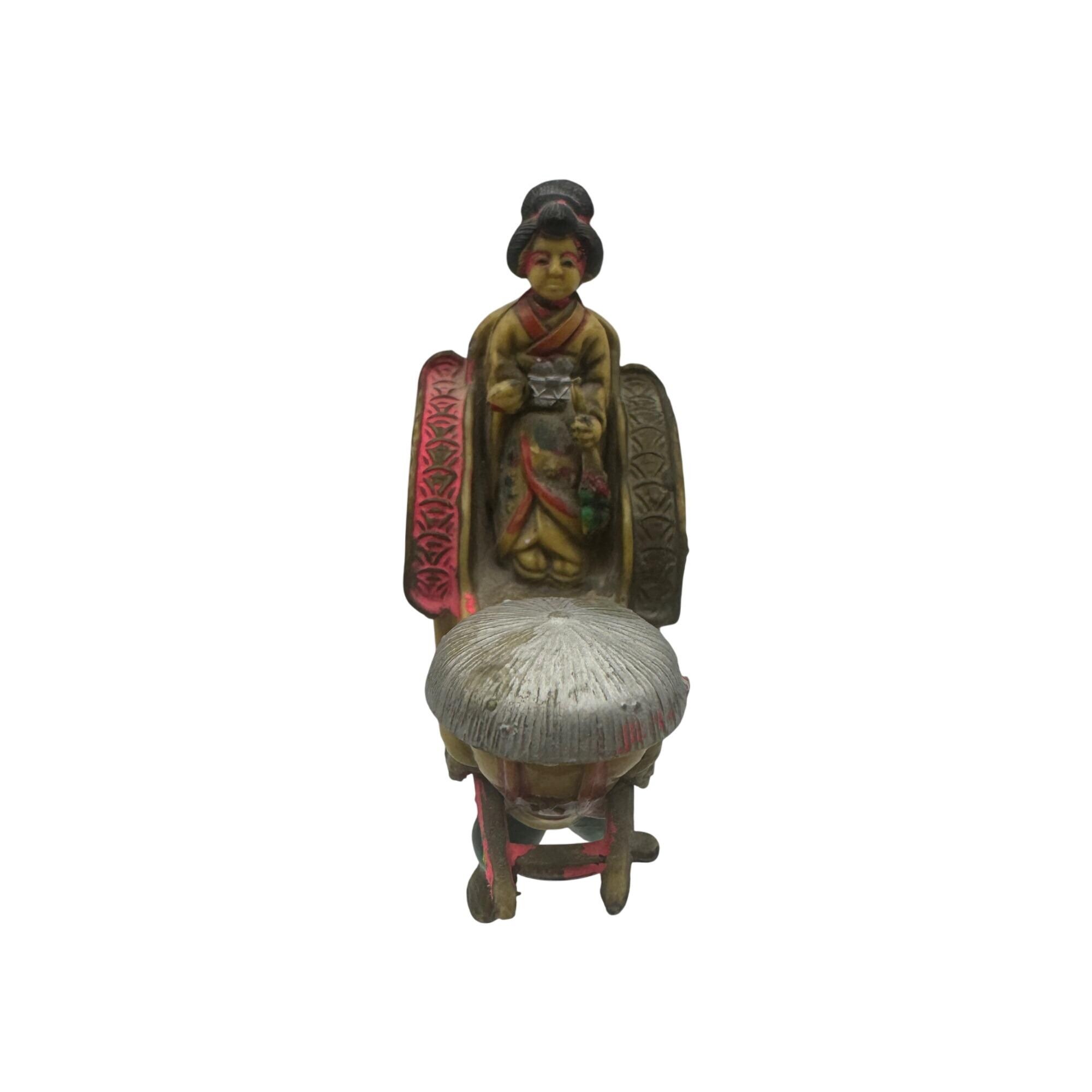 Vintage Hand-painted Celluloid Asian Rickshaw Figurine Toy With