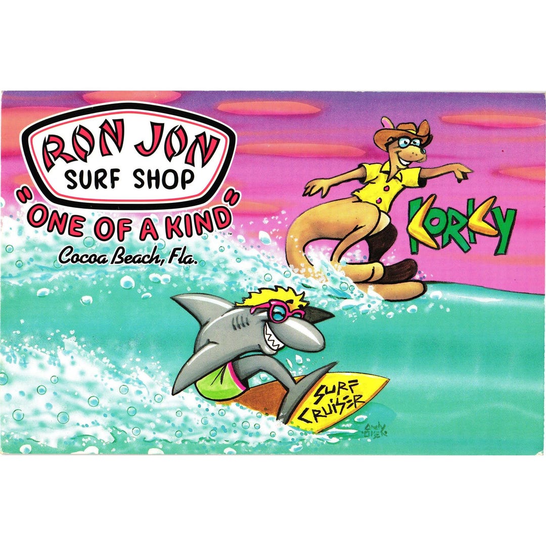 Ron Jon Postcard Surf Cruiser Shark Korky Kangaroo Cocoa Beach