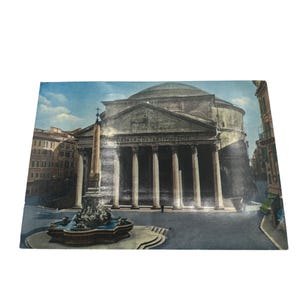 Carte postale Panthéon de Rome, Italie, années 50, avec note manuscrite et timbres