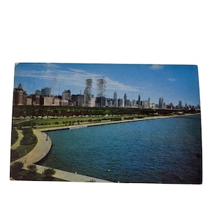 Vintage Chicago Michigan Avenue Skyline Postcard Linen Finish 1940s Used Mailed
