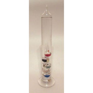 Vintage Galileo Thermometer 10.5&quot; Tall Glass Tube with 5 Floating Spheres