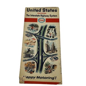 Carte Esso des autoroutes Esso des États-Unis, vintage, 1966