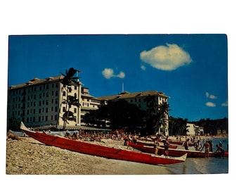 Cartolina d'epoca del Moana Hotel sulla spiaggia di Waikiki, stampa inutilizzata 997
