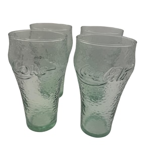 Set Of 4 Vintage Coca-Cola Textured Glasses Green Tint