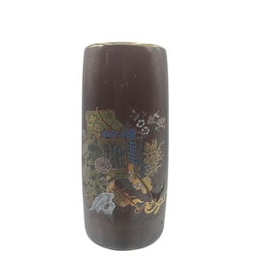 Vintage Japanese Ceramic Vase With Hand-Painted Floral & Gold Accents