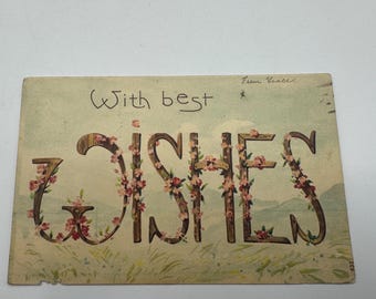 Antique 1907 Postcard With Best Wishes Floral Design & Postmark