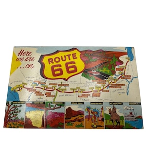 Vintage Route 66 Postcard Map With Illustrations USA Souvenir 1950s