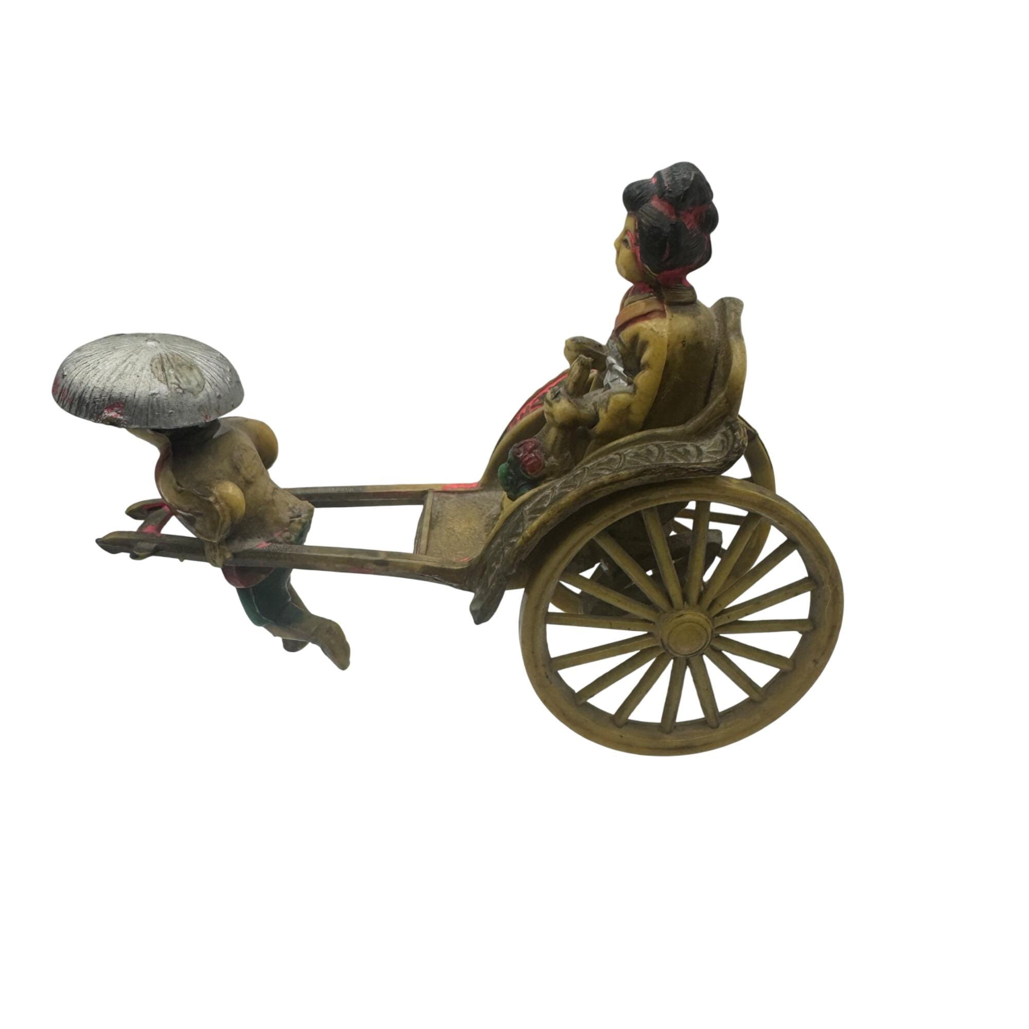 TunisiE　チュニジア　太鼓　アンティーク　オブジェ　インテリア Vintage Hand-painted Celluloid Asian Rickshaw Figurine Toy With