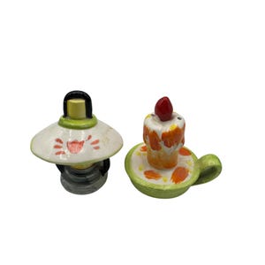 Vintage Ceramic Salt & Pepper Shakers Hand-Painted Candle and Lantern Design