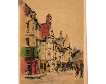 Vintage Parijs ansichtkaart Rue Des Francs Bourgeois Illustratie Frans kunstwerk