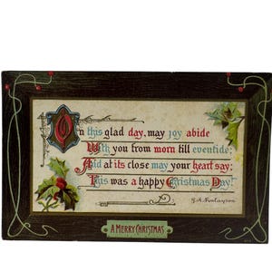 Postal navideña vintage de 1911 con diseño de acebo y poema de G.A. Linlayson