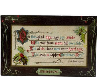 Vintage 1911 Christmas Postcard With Holly Design & Poem By G.A. Linlayson