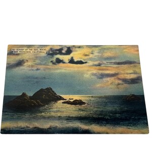 Carte postale vintage du coucher du soleil à Seal Rocks près du Golden Gate en Californie