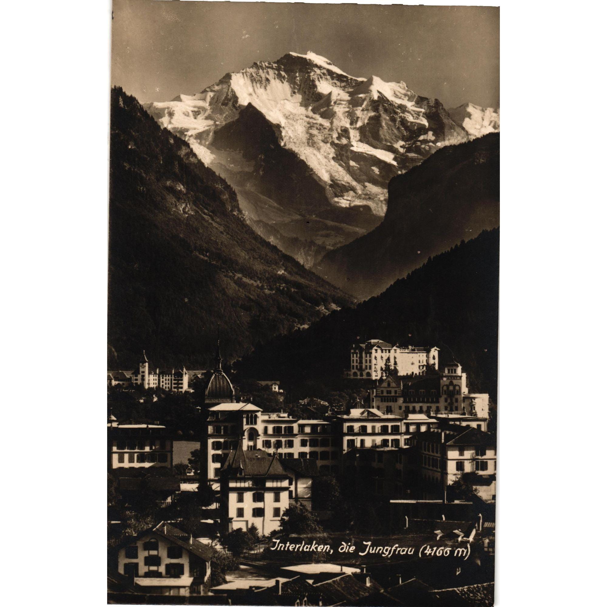 Vintage Swiss Postcard Interlaken Die Jungfrau Kunstverlag Schild