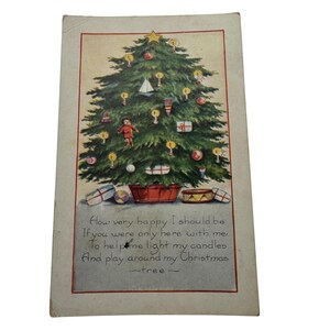 ヴィンテージのクリスマスツリーのポストカード 1900年代初頭のホリデーグリーティング（切手付き）