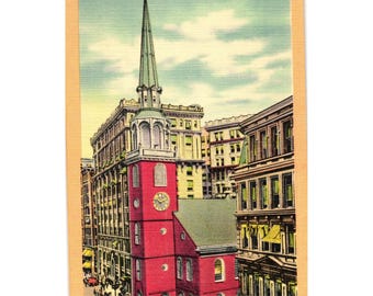 Postal de lino de la Old South Church de Boston, Massachusetts. Vistas de calidad Tichnor, sin usar.
